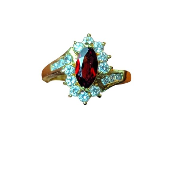 Joseph Cleary Gold Tone Ring Marquee Cut Red Garnet Bypass Statement JC - Picture 3 of 12